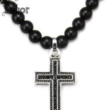 Ожерелье с подвеской из черного обсидиана и крестиков, ожерелье с подвеской в стиле панк, рождественский подарок для женщин и мужчин N332 2024 - купить недорого