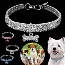 Multi Row Shiny Rhinestone Dog Collar Bone Pendant Puppy Dog Collars Necklace Dog Harnesses Dog Supplies Pet Products 2024 - buy cheap