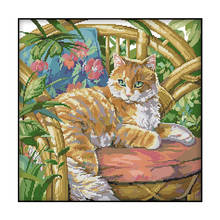O gato na cadeira contada ponto cruz padrões impressos kits de lona bordados pacotes 11ct 14ct diy artesanato decoração para casa 2024 - compre barato