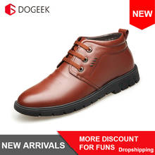 DOGEEK-zapatos informales de cuero genuino para hombre, botas de nieve cálidas de terciopelo, de piel de vaca, Invierno 2024 - compra barato