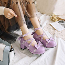 Zapatos de tacón alto para mujer, calzado con tiras cruzadas, color púrpura, estilo Lolita, Mary Jane Prinicess, 2021 2024 - compra barato