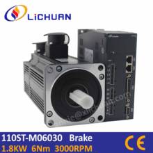 Lichuan A4 1.8KW servo servo motor servo motor com freio freio motor 6Nm 110ST-M06030B 1.8KW AC220V 3000rpm do motor servo kit driver para CNC fresadora 2024 - compre barato