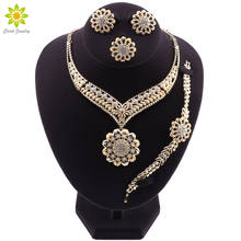 Nrrival-conjunto de joyas nupciales de Nigeria, collar de cristal de Color dorado, pulsera, pendientes, anillo, conjunto de joyería de moda para fiesta, novedad de 2021 2024 - compra barato