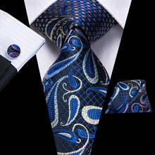 Hi-Tie 100%-corbatas de seda azul Cachemira para hombre, pajarita azul de lujo para fiesta de boda, juego de gemelos y pañuelo, corbatas de moda para hombre 2024 - compra barato
