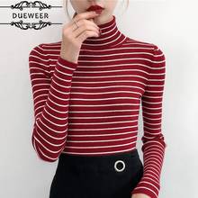 DUEWEER suéteres mujeres jerséis de rayas de manga larga de cuello alto elegante Simple de moda estilo coreano ocio todo-Partido Chic 2024 - compra barato