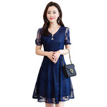 Women's Dress Summer Temperament Loose Lace V-neck Dress Large Size Women Korean Short sleeve Pullovers Dress Vestidos 5XL T411 2024 - buy cheap