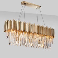 Lustre de cristal, moderno, para sala de estar, oval, luxo, dourado, redondo, linha de aço inoxidável, iluminação 2024 - compre barato