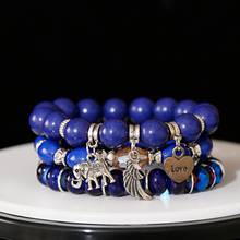 Summer Bohemian Beach Blue Stone Beaded Bracelet For Women 2020 Gypsy Elephant Wing Pendant Bracelets Bangles 2024 - buy cheap