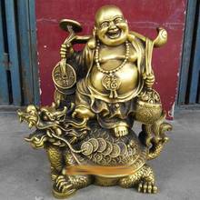 Satue cobre riqueza chinesa dinheiro feliz risada maitreya buda em estátua de tartaruga de dragão 2024 - compre barato