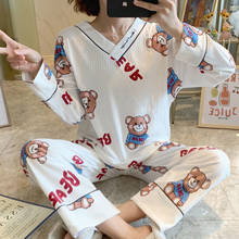 Conjunto de pijama Harajuku Kawaii para mujer, ropa de dormir con cuello en V, pantalones largos suaves de manga larga, regalo, 2 piezas, 2020 2024 - compra barato