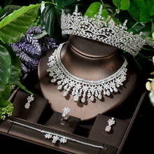 HIBRIDE-Conjunto de joyería de boda para mujer, juego de 5 piezas, diadema, tiara, pendientes y collar de circonia cúbica brillante, N-1633 2024 - compra barato