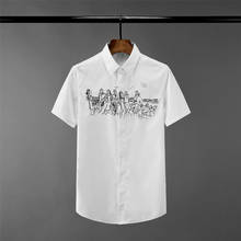 Minglu-camisas de manga corta para hombre, camisas de vestir informales con bordado de figuras, de lujo, de Color sólido, de talla grande 4xl, ajustadas 2024 - compra barato
