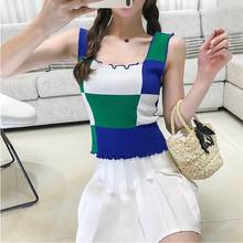 Contrast Color Square Collar Pullover Sweater Women's Spring Summer Sleeveless Top Woman Sweaters Femme Chandails Pull Hiver 2024 - buy cheap