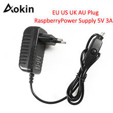Aokin Raspberry Power Supply 5V 3A Adjustable Switch Button for Raspberry Pi 3 3B Adapter Supply Micro USB Port PSU Power Source 2024 - buy cheap