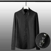 Minglu одноцветная Мужская рубашка роскошные металлические украшения с длинным рукавом мужские рубашки модные облегающие мужские рубашки плюс размер 4XL 2024 - купить недорого