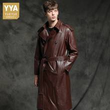 Brand Men 100% Genuine Leather Sheepskin Coat Winter Streetwear Sashes Double Breasted Long Jacket Slim Thicken Warm Overcoat 2024 - buy cheap