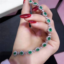 Pulseira de prata esterlina 925, joia fina esmeralda natural, pulseira com pedras preciosas, suporte para teste de luxo, requintado 2024 - compre barato