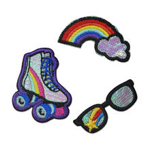 Embroidery Iron On Patch For Clothes Sunglasses Rainbow DIY Appliques Badge Patches Garment Apparel Skates Stripes Stickers 2024 - buy cheap