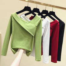 Camiseta de algodão de manga longa gkfnmt, tops sensuais para o outono, 2020, camisa feminina branca casual coreana chique 2024 - compre barato
