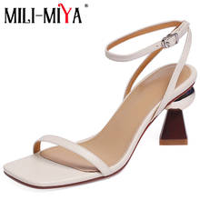 MILI-MIYA-Sandalias de tacón con forma especial para mujer, zapatos informales de piel auténtica con hebilla, para fiesta, Verano 2024 - compra barato