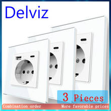 Delviz Wall Type C charging port, EU standards Socket With USB Ports, AC 110V-250V Power Outlet, White Tempered glass USB Socket 2024 - buy cheap