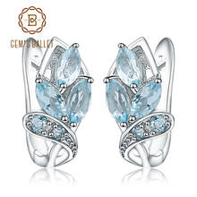 Gem's Ballet-pendientes de plata de ley 925 con Topacio azul cielo y flores, joyería fina, con Clip, para mujeres 2024 - compra barato
