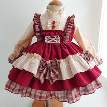Vestido de natal para meninas do bebê 2021 outono crianças menina manga longa princesa vermelho do vintage vestidos para festa de casamento vestido de lolita 2024 - compre barato