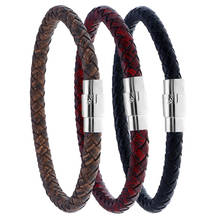 Pulseira de couro trançado unissex, bracelete para casal simples e selvagem com fecho magnético 20.5cm 22.5cm 2024 - compre barato