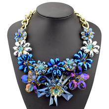 Blue Crystal Flower Beads Choker Necklace for Women Accessories  Gold Statement Pendant Necklaces Fashion Party Jewelry Gifts 2024 - buy cheap