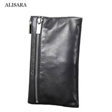 Длинный кошелек Alisara из натуральной кожи для мужчин и женщин, повседневный вместительный клатч-органайзер на молнии для сотового телефона 2024 - купить недорого