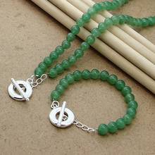 New 8mm Green Agate Beaded Chain 925 Silver OT Buckle Necklace Bracelet Set For Engagement Party Wedding Female Jewelry 2024 - buy cheap