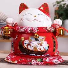 10 polegada cerâmica maneki neko ornamento sorte caixa de dinheiro gato fortuna estatueta porcelana moeda banco feng shui decoração 2024 - compre barato