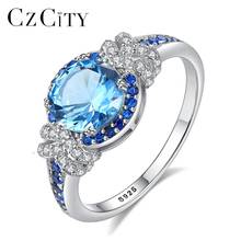 CZCITY Big Pure 925 Sterling Silver Sapphire Gemstone Rings for Women Fine Jewelry Luxury Engagement & Wedding accessories Gifts 2024 - buy cheap