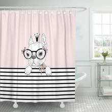 Cortina de ducha Rosa Adorable con estampado de Bulldog Francés, accesorios gráficos de animales, tela de poliéster impermeable, 72x72 pulgadas 2024 - compra barato