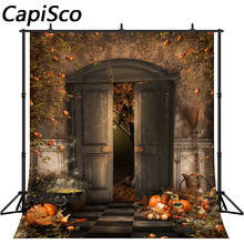 Capisco-Fondo de fotografía de Halloween Vintage, puerta de madera, calabaza, ladrillo, suelo, árbol, bebé, accesorios de estudio fotográfico 2024 - compra barato