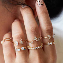 Кольцо-бабочка для женщин и девочек, винтажное Золотое кольцо, набор кристальных цветов, кольца, очаровательные кольца на пальцы фаланги, ювелирные изделия в стиле бохо 2024 - купить недорого