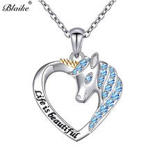 Blaike Silver Color Unicorn Lover Heart Pendant Necklace For Women "Life Is Beautiful" Zircon Wedding Party Gifts 2024 - buy cheap