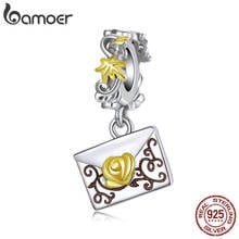 bamoer Elegant Prom Invitation 925 Sterling silver Flower Golden Letter Charm Pendat fit for Bracelet  Chain DIY Jewelry BSC410 2024 - buy cheap