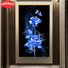 Pintura de diamantes 5D DIY, bordado de flores de rosa azul, mariposa completa, mosaico de diamantes de imitación, punto de cruz, decoración de pasillo, arte 2024 - compra barato