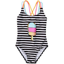 Focusnorm 2-6Y Summer Kids Baby Girls Swimwear Ice Cream Striped Printed Sleeveless Beachwear Bodysuit Outfit 2024 - buy cheap