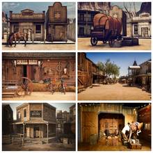 Cenário de madeira antigo de cowboy, depósito, cavalo, decoração para festa, cenário fotográfico, fundo para estúdio fotográfico 2024 - compre barato