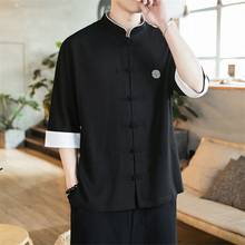 2020 New Chinese Style Mens Tops Tang Suit Linen Long Sleeve Solid Traditional Kung Fu China Style Hanfu Shirt Plus Size M-5XL 2024 - buy cheap