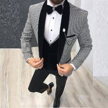 Newest Groomsmen Shawl Black Lapel Groom Tuxedos One Button Men Suits WeddingPromDinner Best Man Blazer ( Jacket+Pants+Vest) 2024 - buy cheap