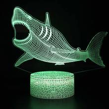 Luz de mesa 3d de tiburón para decoración de escritorio, lámpara de mesa de cristal, creativa, cambia de 7 colores, luz nocturna 2024 - compra barato