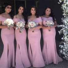 Off the Shoulder Wedding Party Gown Mermaid Bridesmaid Dresses Long Evening Gown Front Slit Elastic Satin Bridesmaid Dress 2024 - buy cheap