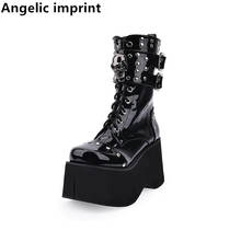 Angelic imprint Women mori girl cosplay boots lady lolita punk motorcycle Boots woman high trifle heels pumps shoes 33-47 10cm 2024 - buy cheap