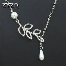 ZYZQ-collar elegante para mujer, diseño de hoja encantadora, accesorios chapados en plata, joyería con perla simulada, collar de gota de agua caliente 2024 - compra barato