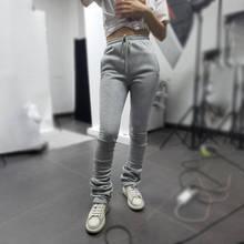 Thicken Stacked Sweatpants Leggings Fleece Women's New Solid Color Elastic High Waist Pleated Drawstring Stacked Pants Women 2024 - buy cheap