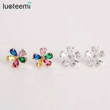 LUOTEEMI-pendiente de tuerca con forma de flor para mujer, arcoíris, elegante y exquisito, joyería clásica de lujo, regalos de fiesta para niña, 2021 2024 - compra barato