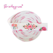 BRISTLEGRASS Wholesale 50 Yard 5/8" 15mm Rose Flower Print Fold Over Elastics FOE Spandex Satin Bands Headband Dress Sewing Trim 2024 - buy cheap